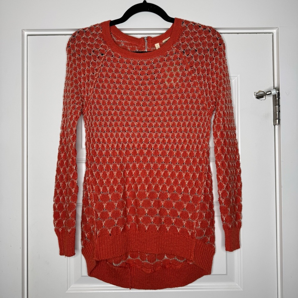Anthropologie MOTH Crochet Tunic Top Orange Coral Cream Long Sleeve Boho NWT